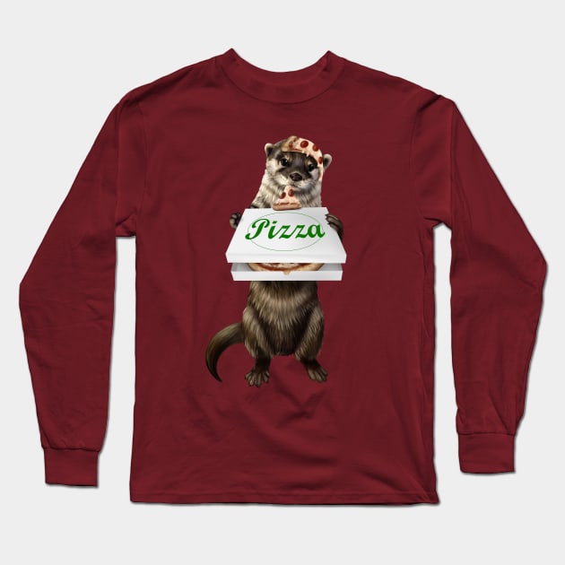 Pizza otter Long Sleeve T-Shirt by Mehu Art